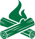 Green Mountain Grills logo featuring stylized wood logs and flame, representing quality hardwood pellets for grilling.
