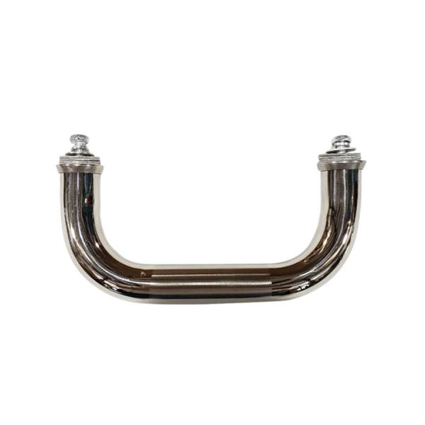 Lid handle for TREK and DC grills, shiny metal finish with attachment screws, replacement part for Green Mountain Grills.