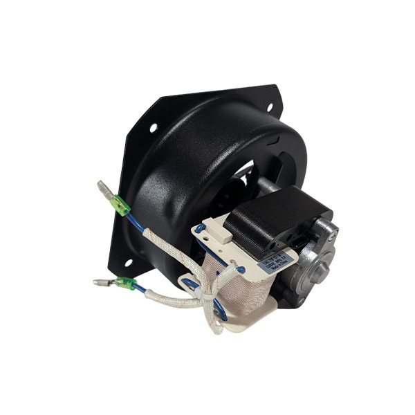 Combustion fan component for Green Mountain Grills, specifically designed for the Choice 110V model, featuring a black casing and electrical connections.