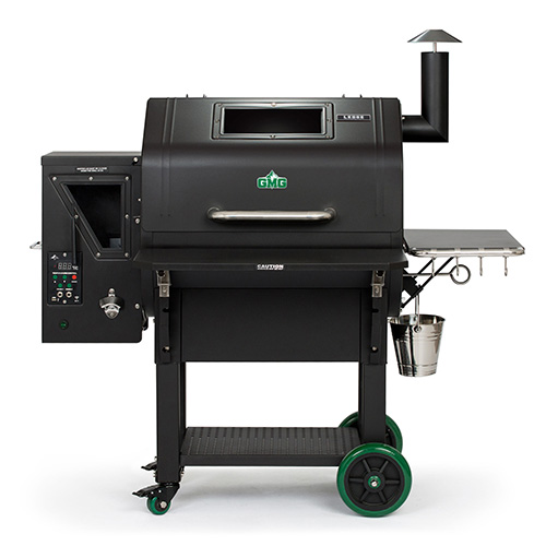 LEDGE Prime WiFi pellet grill by Green Mountain Grills, featuring digital controls, side shelf, and chimney, designed for optimal grilling experience.