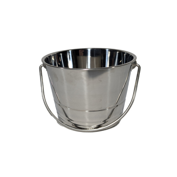 Stainless steel drip bucket for Green Mountain Grills, designed for Trek model, featuring a sturdy handle and polished finish.