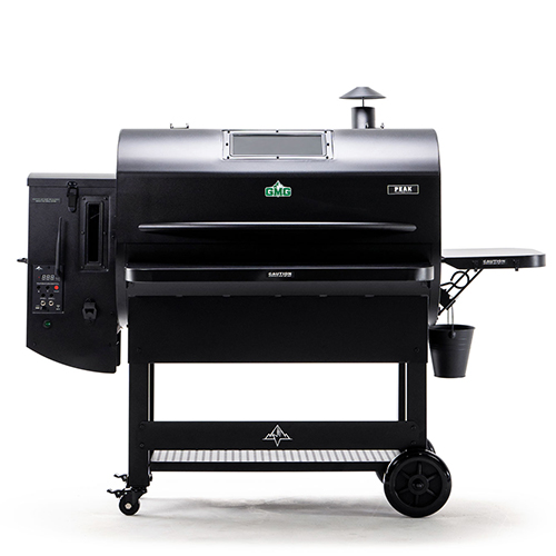 Black Peak Prime 2.0 pellet grill with digital control panel, side shelf, and smoke stack, showcasing features for new grill owners.