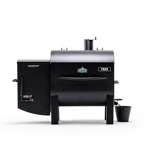 TREK Prime 2.0 pellet grill with digital display and side compartment, featuring Green Mountain Grills logo, designed for new grill owners.