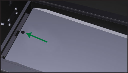 Grease tray installation for TREK Prime 2.0 grill showing circle cut-out and adjustment rod alignment for proper positioning.