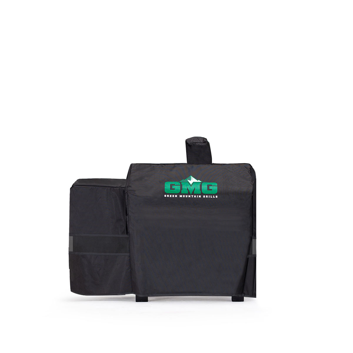 TREK PRIME 2.0 grill cover by Green Mountain Grills, featuring waterproof, heavy-duty polyester design with chimney flaps and logo.