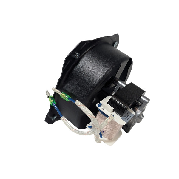Hopper fan component for Choice 110V grill model, featuring electrical connections and motor assembly, relevant for replacement parts in Green Mountain Grills.