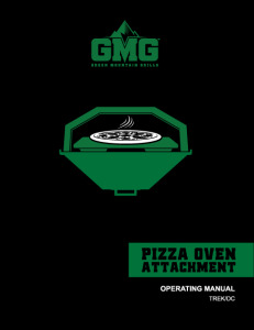 Pizza oven attachment manual cover for Green Mountain Grills TREK Prime 2.0, featuring a pizza inside the oven with the GMG logo.