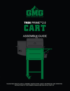 TREK Prime 2.0 pellet grill cart assembly guide cover featuring the Green Mountain Grills logo and assembly instructions.